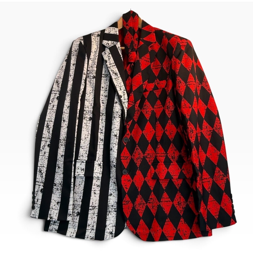 Spirit Halloween Twisted Circus Suit M Red Black White Harlequin 3 pieces - Picture 2 of 14